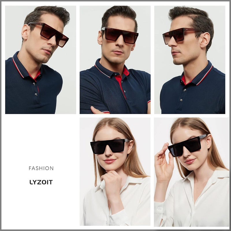 LYZOIT Square Oversized Sunglasses for Women Men Big Flat Top Fashion Shield Large UV Protection Rimless Shades - Image 5